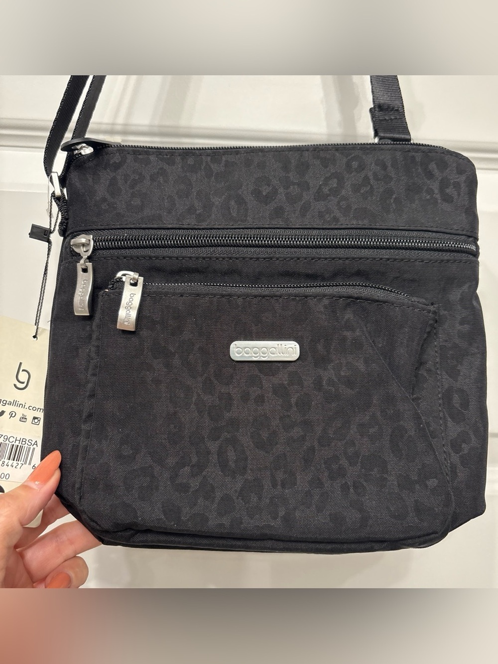 Baggallini Black Leopard-Print Crossbody Organizer Bag